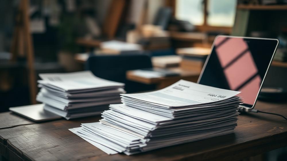 Stack of past customer invoices on a desk